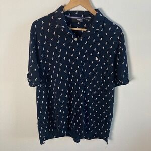 Murano Mens XL Liquid Luxury Navy Blue Mermaid Print Preppy Polo Shirt Pocket